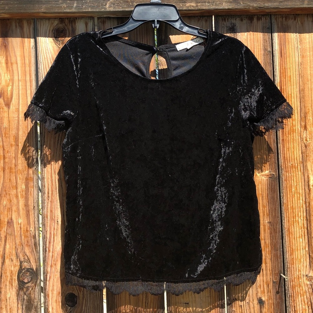 Velvet and Lace Blouse — Black